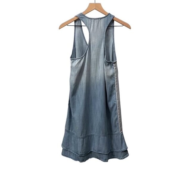 Bella Dahl Side Stripe Sleeveless Racerback Chambray Mini Dress Blue Small - Picture 4 of 16